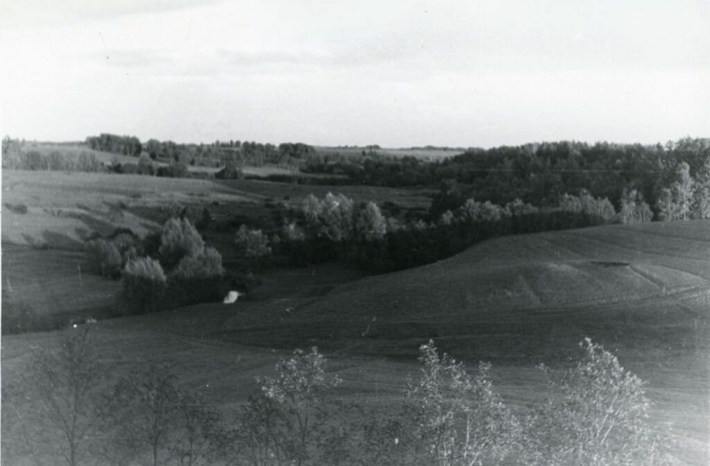 Vaizdas nuo Akmeniškių piliakalnio. Pagėgių valsčius. Sakūtėlių valsčius. Akmeniškių kaimas