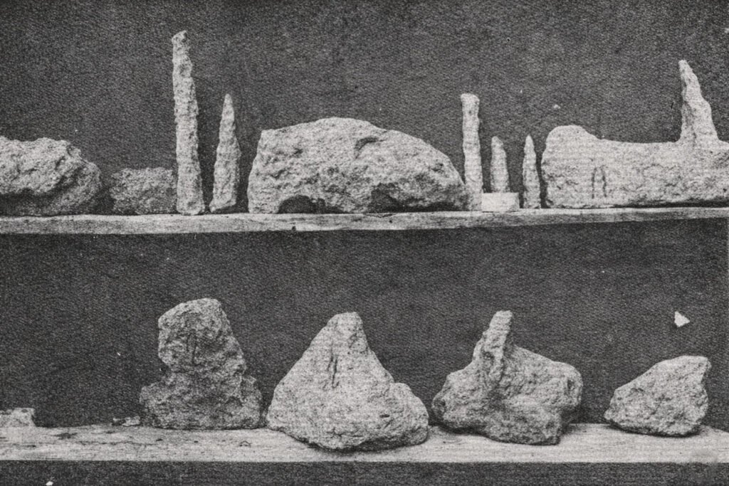 Mažesni akmenys rasti pačiame duobės dugne